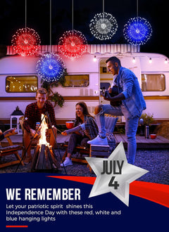 3-Pack Battery Operated Red White Blue Firework String Lights, 540 LEDs, Remote & Timer