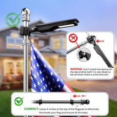 Solar Flag Pole Lights – Fits 1-2.36" & 1-1.5" Poles, IP65 Waterproof, 6-18H LED