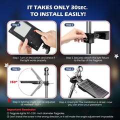 Solar Flag Pole Lights – Fits 1-2.36" & 1-1.5" Poles, IP65 Waterproof, 6-18H LED