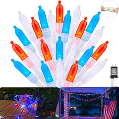 Red White Blue 39ft LED String Lights, 100 LEDs, 8 Modes, Connectable, Waterproof