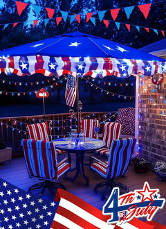 Red White Blue 39ft LED String Lights, 100 LEDs, 8 Modes, Connectable, Waterproof