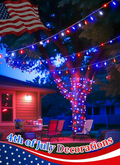 Patriotic 39ft LED String Lights, 100 Red White Blue, 8 Modes, Connectable