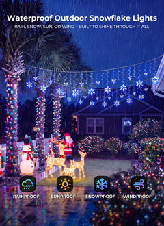 Blue & White Snowflake Christmas Icicle Lights, 20Ft 228 LED, 24 Drops, 8 Modes, Timer, Connectable
