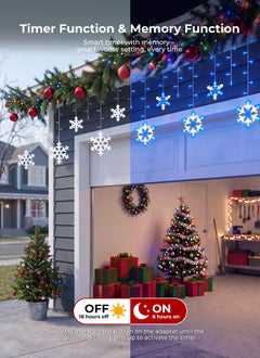 Blue & White Snowflake Christmas Icicle Lights, 20Ft 228 LED, 24 Drops, 8 Modes, Timer, Connectable