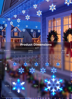 Blue & White Snowflake Christmas Icicle Lights, 20Ft 228 LED, 24 Drops, 8 Modes, Timer, Connectable