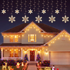 2 Pack Total 40Ft 456 LED Snowflake Icicle Lights Outdoor, Warm White, 48 Drops, 8 Modes