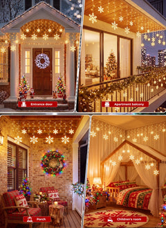 2 Pack Total 40Ft 456 LED Snowflake Icicle Lights Outdoor, Warm White, 48 Drops, 8 Modes