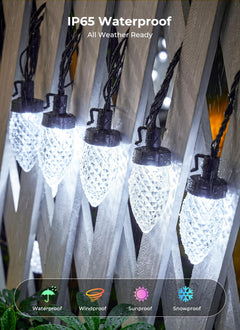 138ft 200 LED C9 Strawberry Solar Christmas String Lights Outdoor, Cool White, Timer & 8 Modes