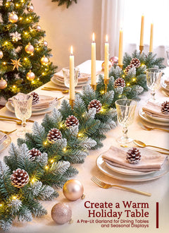 Christmas Garland with Lights, 9Ft Frosted Carolina Pine, 50 Pre-Installed LEDs, 20 Pine Cones