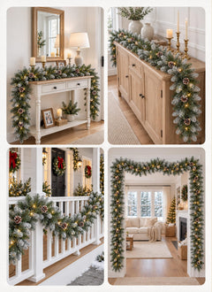 Christmas Garland with Lights, 9Ft Frosted Carolina Pine, 50 Pre-Installed LEDs, 20 Pine Cones