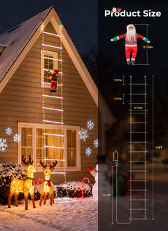 10ft LED Ladder Lights with Climbing Santa, Multicolor, 8 Modes, Waterproof Indoor Outdoor