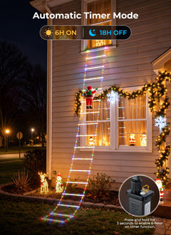 10ft LED Ladder Lights with Climbing Santa, Multicolor, 8 Modes, Waterproof Indoor Outdoor