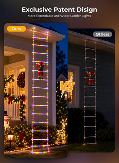10ft LED Ladder Lights with Climbing Santa, Multicolor, 8 Modes, Waterproof Indoor Outdoor