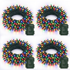 4 Pack Battery Christmas Lights, 200 LEDs 66FT Multicolor, 8 Modes Timer