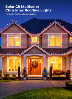 Brightown 2 Pack C9 Solar Xmas Lights,78.7FT 100 LEDs,Multicolor,8 Modes