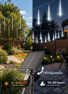 16 Tubes 384 LED Solar Meteor Shower String Lights Outdoor, Pure White, IP65 Waterproof