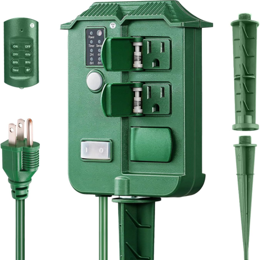 Waterproof Outdoor Light Timer - 6 Grounded Outlets