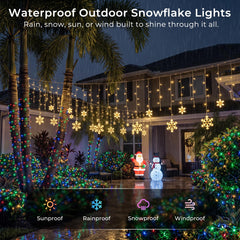 20Ft 228 LED Icicle Snowflake String Lights Outdoor, Warm White, 24 Drops, 8 Modes with Timer