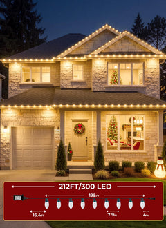 Brightown 300 LED C9 Xmas String Lights,195FT Warm White,8 Modes Timer