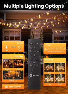 Brightown 108FT 52LED Solar String Lights Outdoor, Remote & USB Port, Shatterproof Bulb