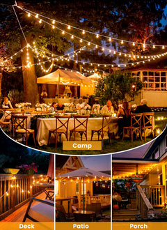 Brightown 108FT 52LED Solar String Lights Outdoor, Remote & USB Port, Shatterproof Bulb