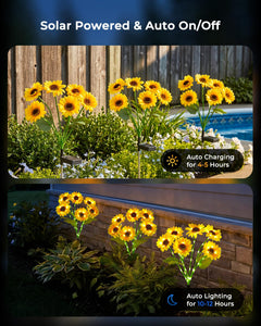 3 Pack 6 Head Solar Sunflower Stake Lights,18 Glowing Stems,Auto On/Off Waterproof Yard Patio