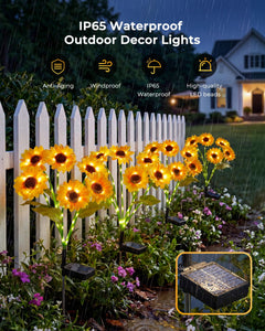 3 Pack 6 Head Solar Sunflower Stake Lights,18 Glowing Stems,Auto On/Off Waterproof Yard Patio