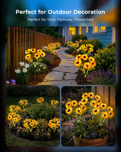 3 Pack 6 Head Solar Sunflower Stake Lights,18 Glowing Stems,Auto On/Off Waterproof Yard Patio