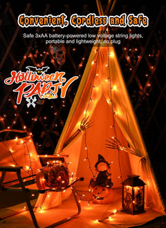 8ft 20LED Battery Operated Mini Bulbs String Light for Halloween Haunted House Party, Orange