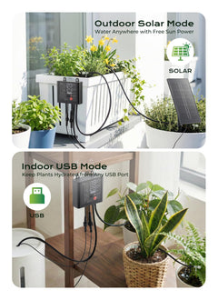 49ft Solar Powered Automatic Watering Drip Irrigation System with USB Charging for 15 Potted Plants, Black