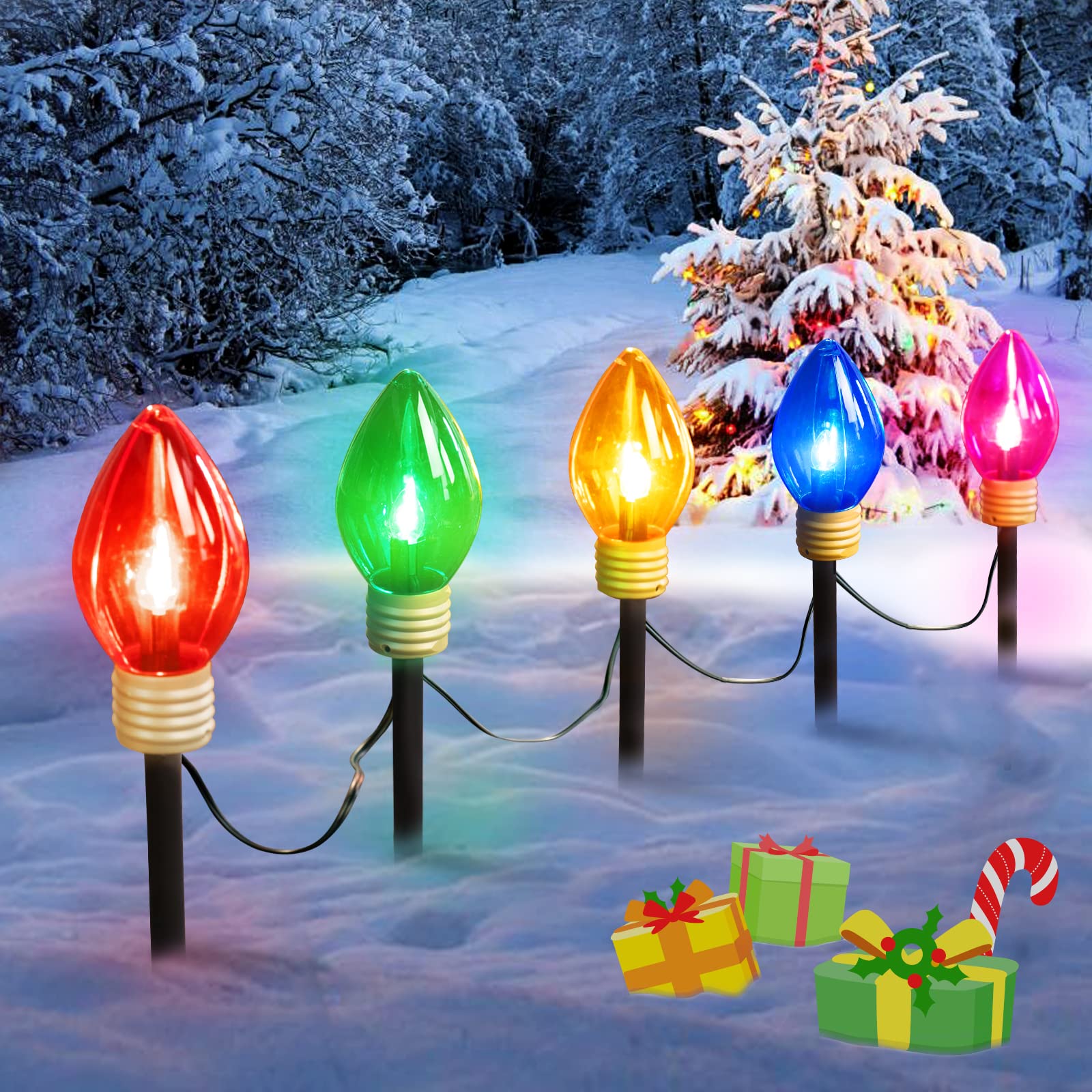 Christmas Jumbo C9 Pathway Lights With C7 Incandescent Bulbs On Green christmas-jumbo-c9-pathway-lights-with-c7-incandescent-bulbs-on-green