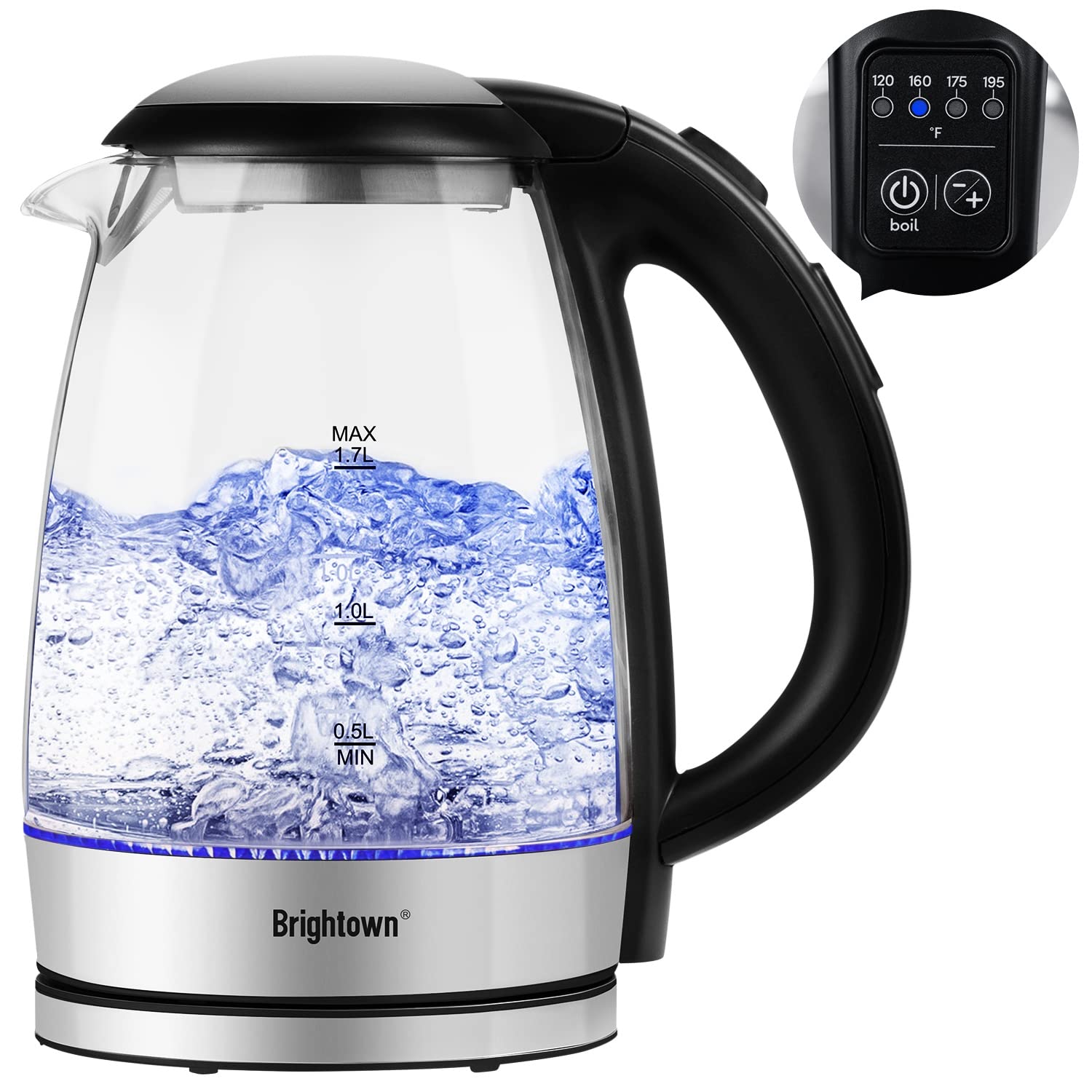 Electric Kettle Temperature Control Glass Hot Water Boiler, 1.7L –  Brightown Decor