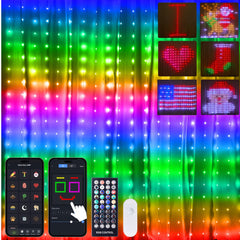 Christmas Smart Curtain Fairy Lights, Remote & Music Sync APP