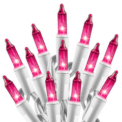 1 x 25 Feet / 100 Bulbs / Pink / White Wire