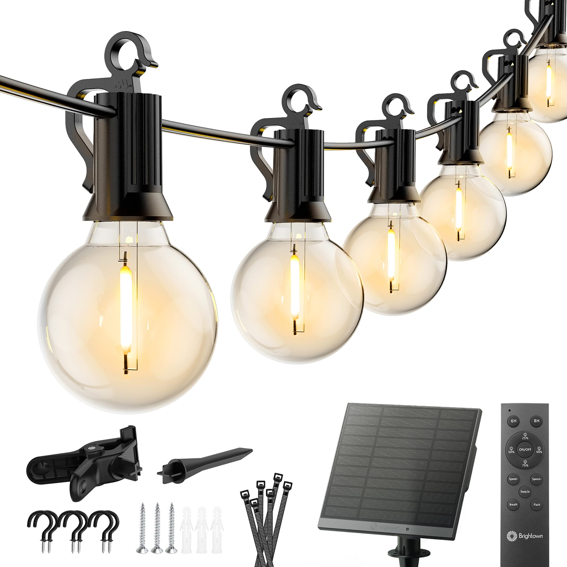 Solar LED Patio String Light, G40 Bulbs on Black Wire, Warm White –  Brightown Decor