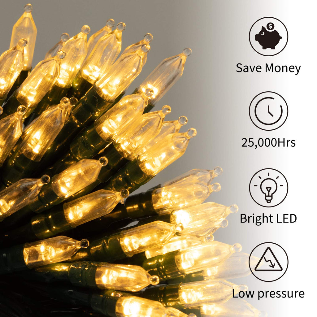 2 x 18 Feet / 50 LED / Warm White / Green Wire
