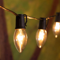 Christmas C9 Incandescent String Lights on Black Wire, E17 Sockets