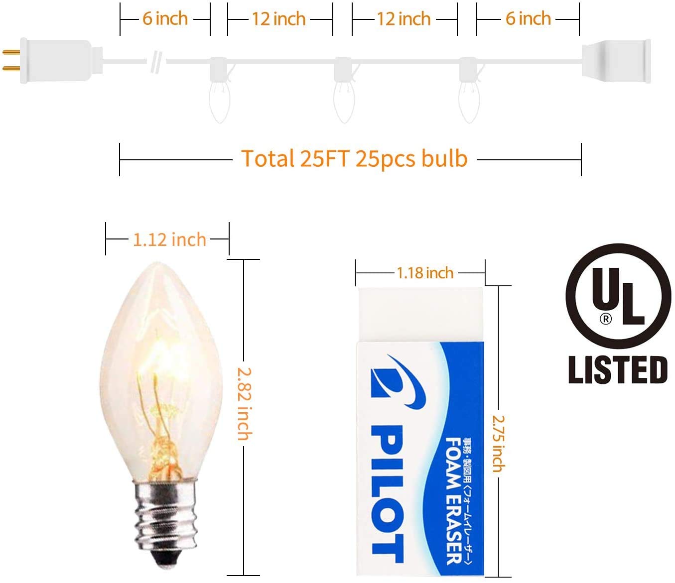 25 Feet / 25 Clear Bulbs / Warm White