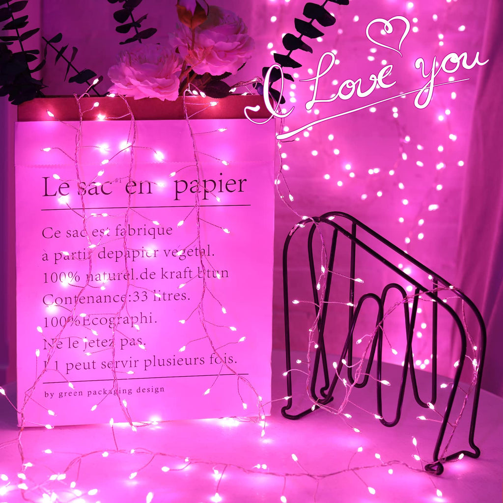 1 x 10 Feet / 200 LED / Pink / Silver Wire