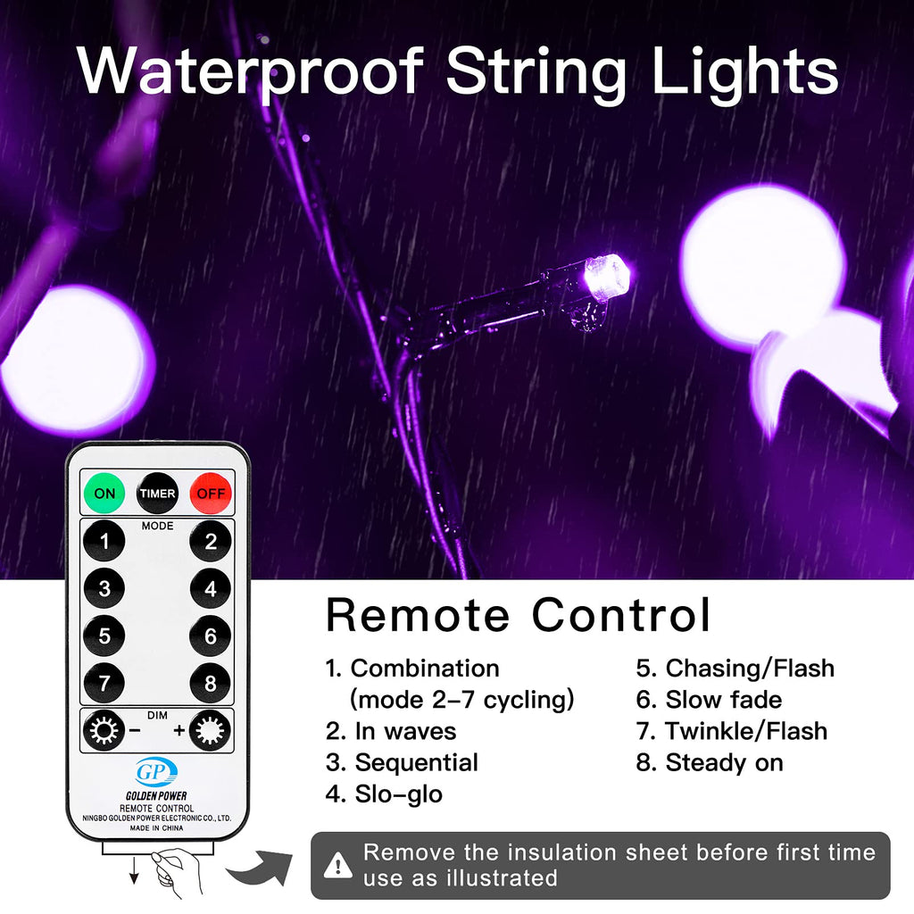 66 Feet / 200 LED / Purple / Black Wire