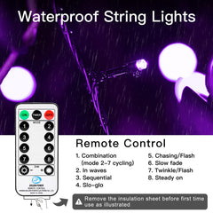 66 Feet / 200 LED / Purple / Black Wire