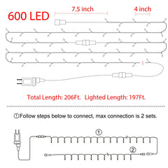168 Feet / 600 LED / Warm White and Multicolor/ Green Wire