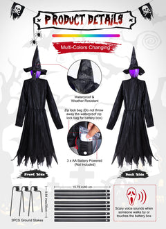 Halloween Battery Operated LED Witches with Stakes & Scary Screaming, 3PC