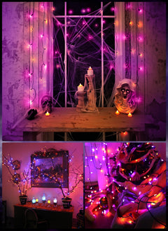 Mini Lights, Incandescent Bulbs on Black Wire, Orange & Purple