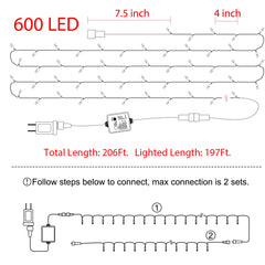 168 Feet / 600 LED / Warm White / Green Wire