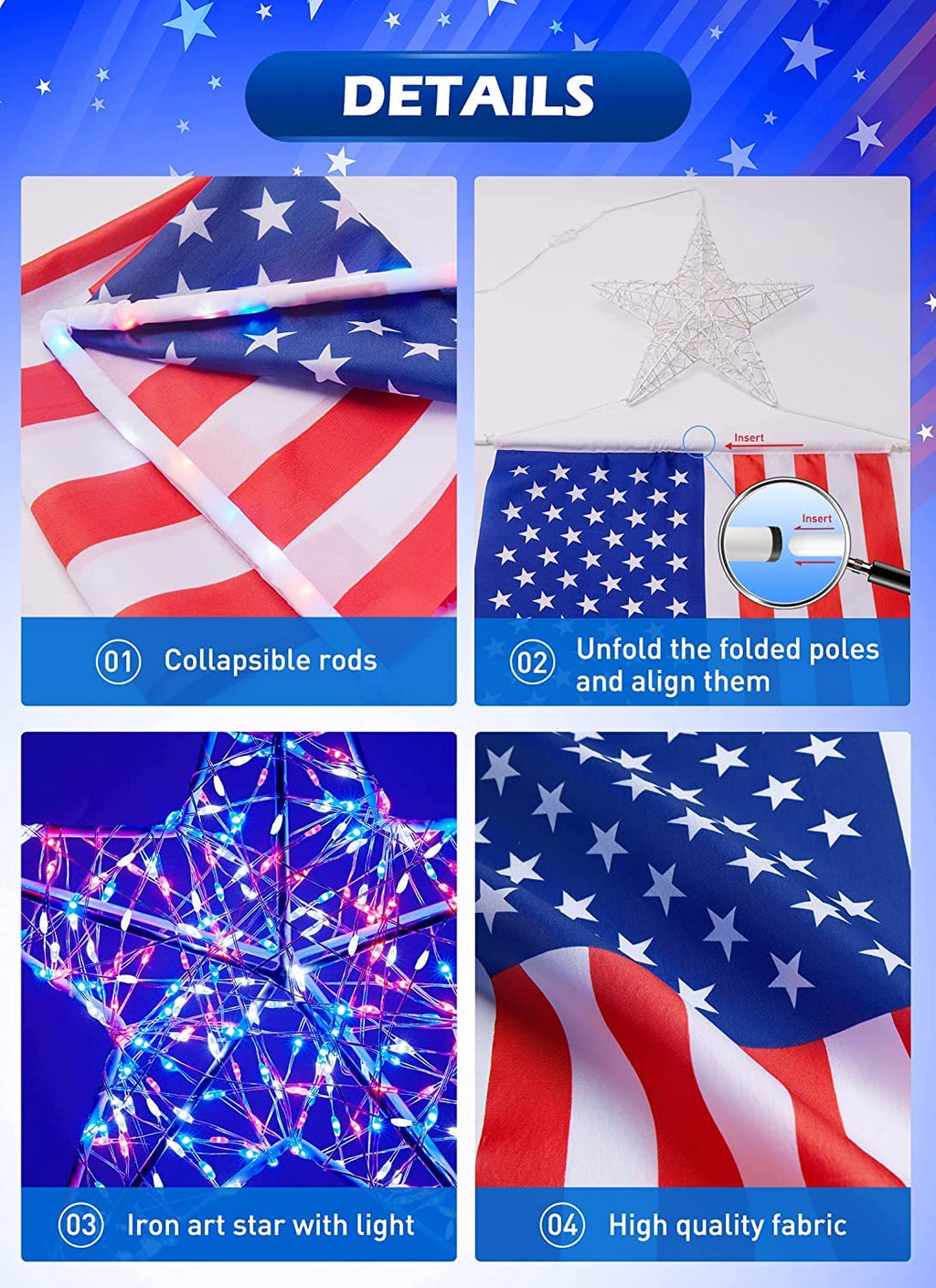 9.8” Star Light / 230 LED / 24”x16” Flag / Remote