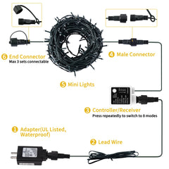 98 Feet / 300 LED / Pure White / Green Wire