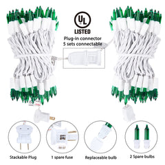1 x 25 Feet / 100 Bulbs / Green / White Wire