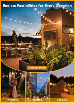 100FT Plug in 50+2 LED ST38 LED Patio Lights for Porch Patio Balcony Christmas Party Decor