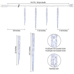10 Feet / 10 Tubes / 50 LED / Cool White / Twinkle